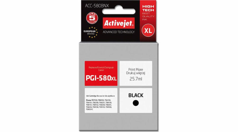 Activejet ACC-580BNX ink (replacement for Canon PGI-580Bk XL; Supreme; 25.7 ml; black)