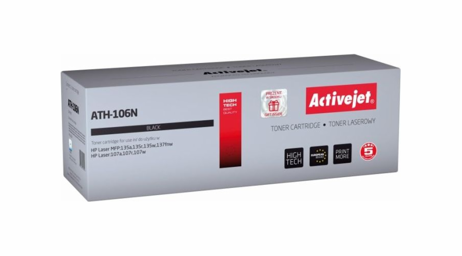 Activejet ATH-106N toner for HP printer; HP 106A W1106A replacement; Supreme; 1000 pages; black