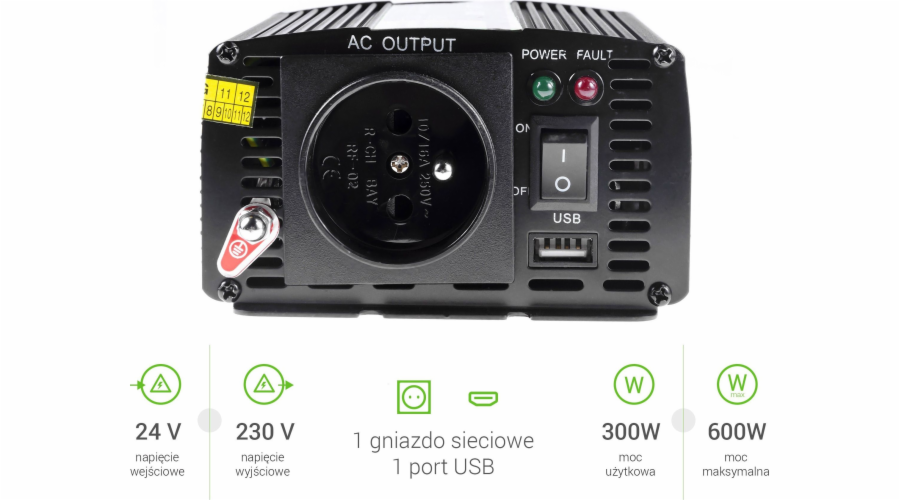 Green Cell Converter 24V/230V 300W/600W Automobilový měnič
