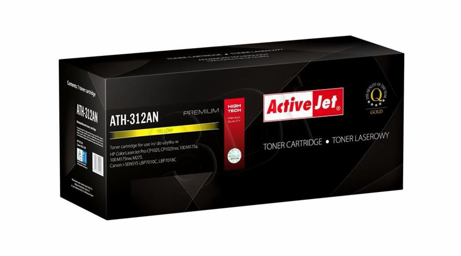 Activejet ATH-312AN toner for HP printer; HP 126A CE312A Canon CRG-729Y replacement; Premium; 1000 pages; yellow