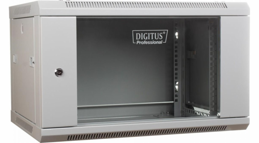 Digitus skříň DIGITUS Závěsná 19 skříňka 6U 368/600 / 450mm, prosklená dvířka, šedá, nesmontovaná