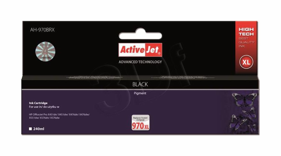 Activejet AH-970BRX ink for HP printer; HP 970XL CN625AE replacement; Premium; 250 ml; black