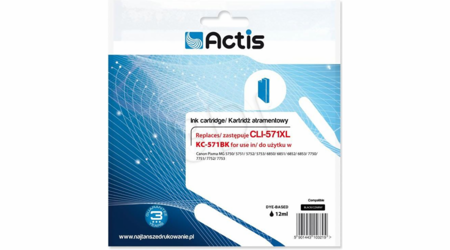 Actis KC-571Bk ink for Canon printer; Canon CLI-571Y replacement; Standard; 12 ml; black