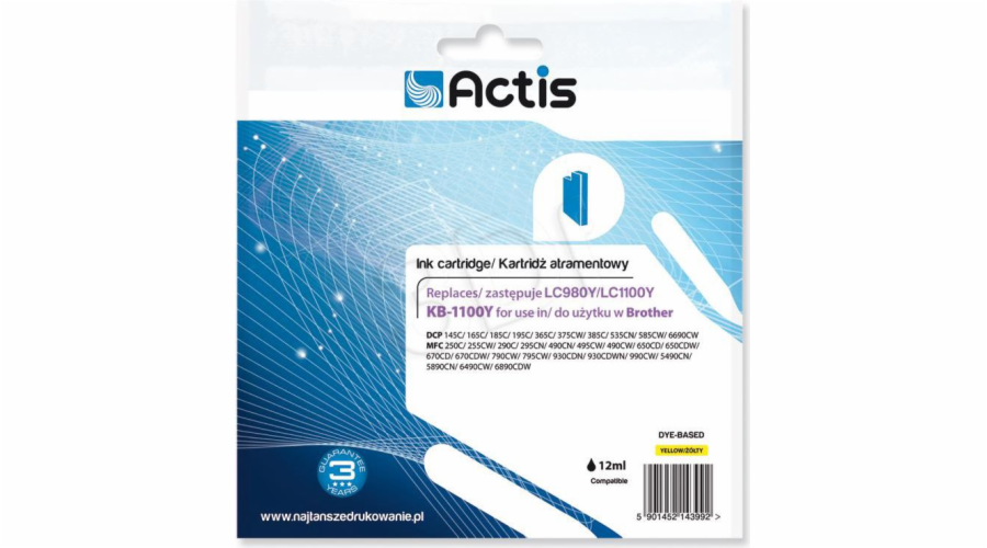 Actis KB-1100Y ink for Brother printer; Brother LC1100Y/LC980Yreplacement; Standard; 19 ml; yellow