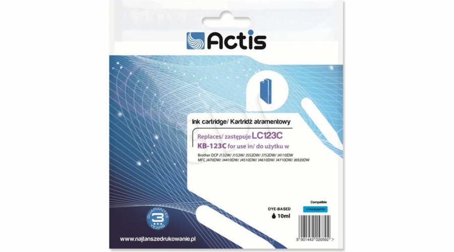 Actis KB-123C ink for Brother printer; Brother LC123C/LC121C replacement; Standard; 10 ml; cyan