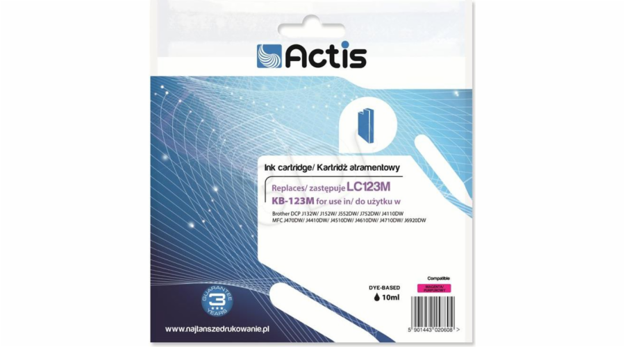 Actis KB-123M ink for Brother printer; Brother LC123M/LC121M replacement; Standard; 10 ml; magenta