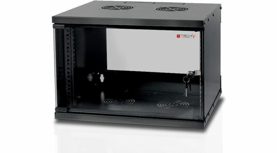Techly závěsná ECO 19" skříňka, 6U, 450 mm, prosklená dvířka, smontovaná, černá (023608)