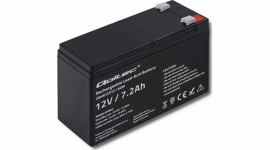 Qoltec AGM baterie 12V 7,2Ah max. 108A