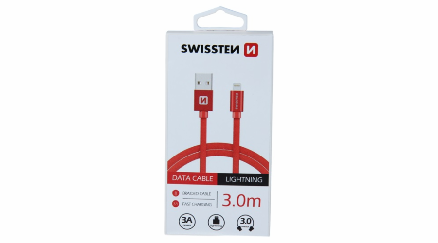 Swissten Datový Kabel Textile Usb / Lightning 3,0 M Červený