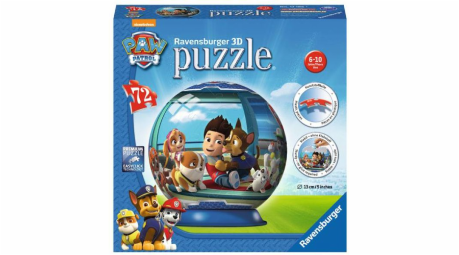 Puzzle 72 elementy 3D Kula, Psi Patrol