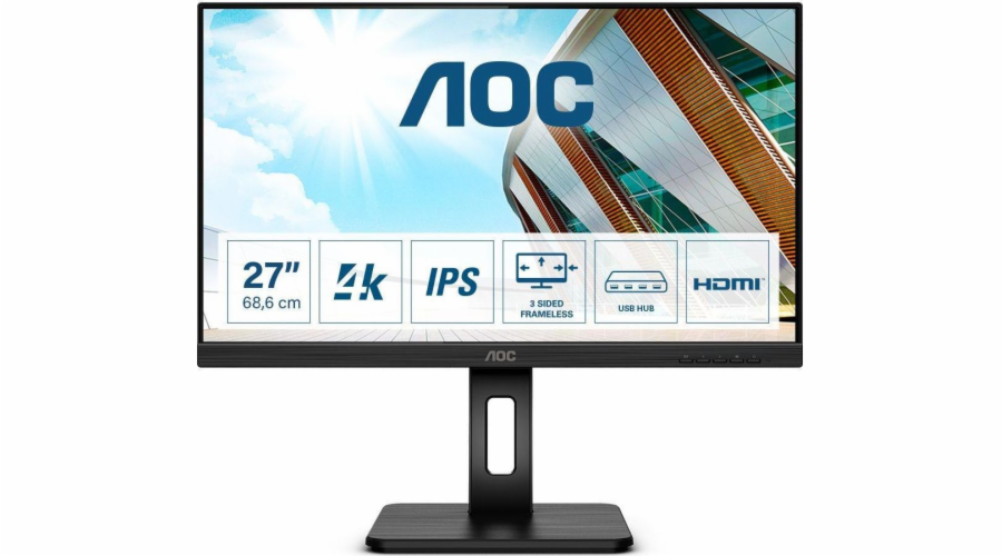 AOC U27P2CA computer monitor 68.6 cm (27 ) 3840 x 2160 pixels 4K Ultra HD LED Black