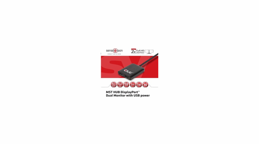 Club3D Video hub MST (Multi Stream Transport) DisplayPort na 2x DisplayPort, USB napájení