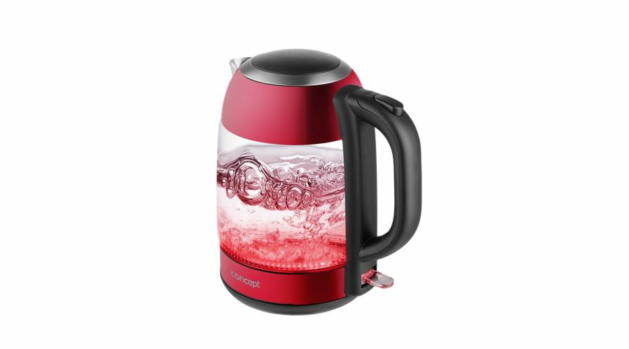 Concept RK4081 electric kettle 1.7 L 2200 W Black Red Stainless steel Transparent