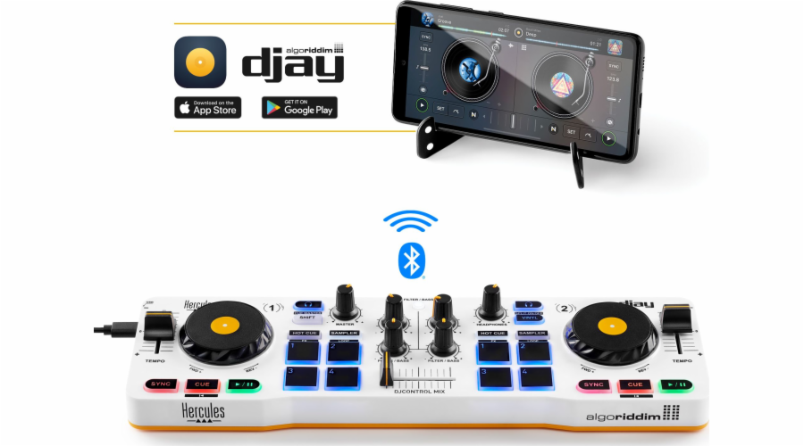 Hercules DJControl Control MIX Bluetooth Pour Smartphone et tablettes Android e 2 channels Black White Yellow