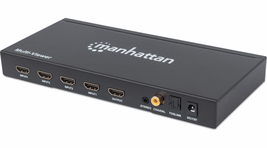 Manhattan 1080p 4-Port HDMI Multiviewer Switch, Switch with Four Inputs on One Display, Video Bandwidth Amplifier, Remote Control, Black, Three Year Warranty, Box