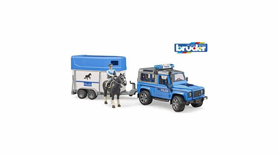 Bruder Land Rover Defender Policie s přívěsem na koně, figurkou koně a policisty (02588)