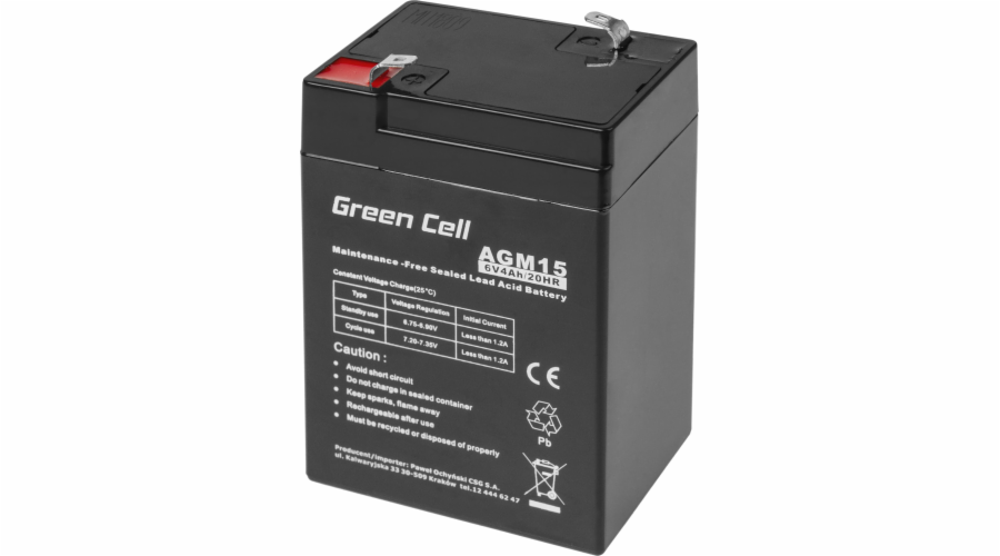 Baterie Green Cell Agm Vrla 6V / 4Ah (AGM15)