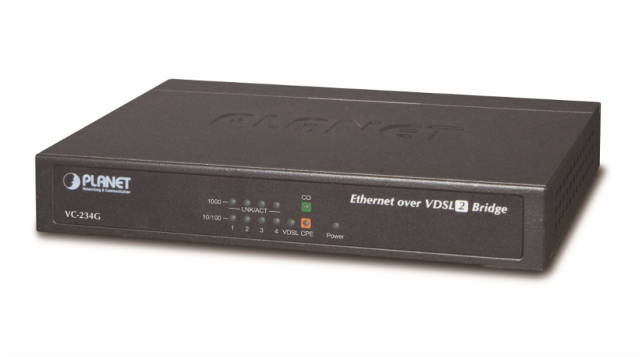 Planet VC-234G, Ethernet VDSL2 konvertor, 4x 1000Base-T, master/slave, profil 30a, G.993.5 Vectoring, G.INP