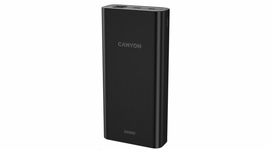 CANYON powerbanka PB-2001, 20000mAh Li-poly, Input 5V/2A microUSB + USB C, Output 5V/2.1A USB-A, černá