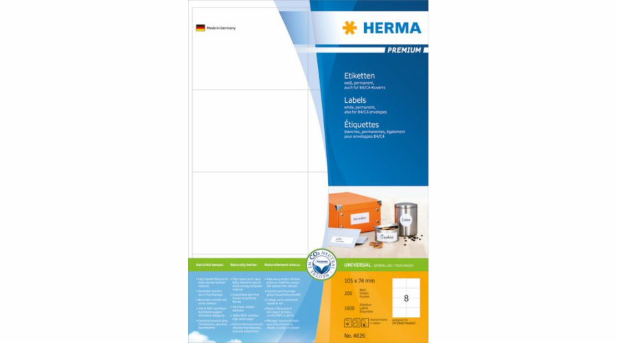 Herma Labels Premium A4, bílý, matný papír, 1600 ks (4626)