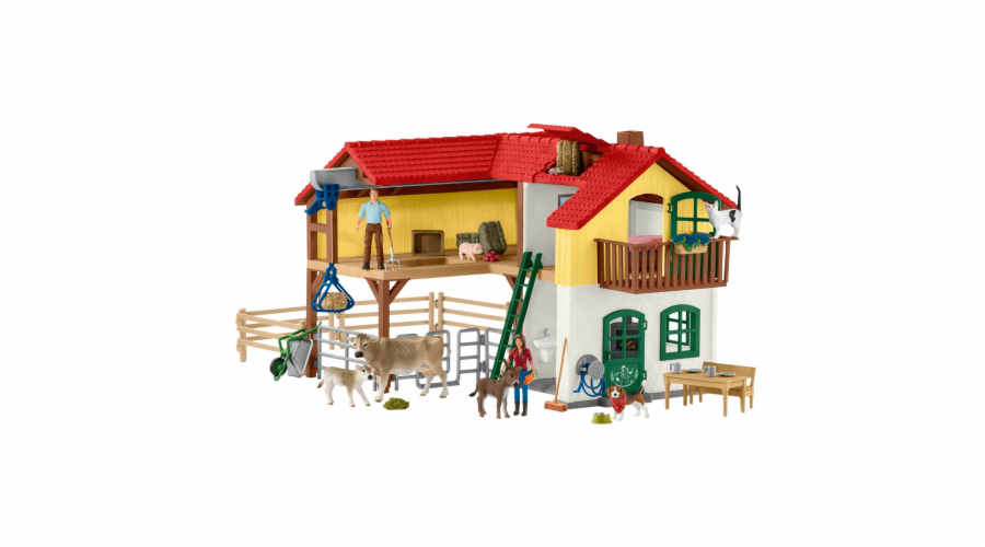 Schleich Farm World Bauernhaus mit Stall und Tieren, Spielfigur