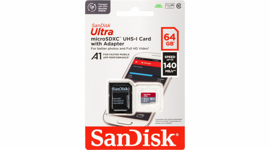 SanDisk Ultra microSDXC A1 64GB 140MB/s Adapt.SDSQUAB-064G-GN6MA
