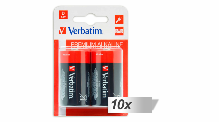 10x2 Verbatim Alkaline Batterie Mono D LR 20 49923