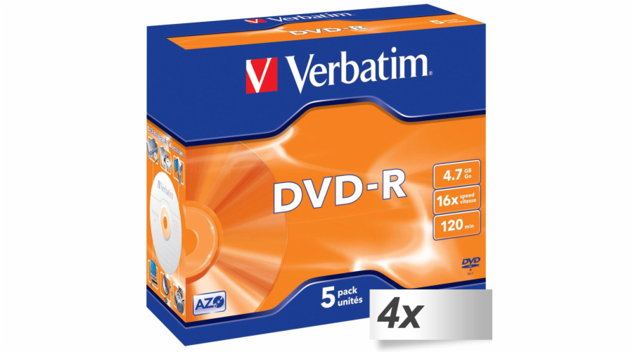 4x5 Verbatim DVD-R 4,7GB 16x Speed, Jewel Case