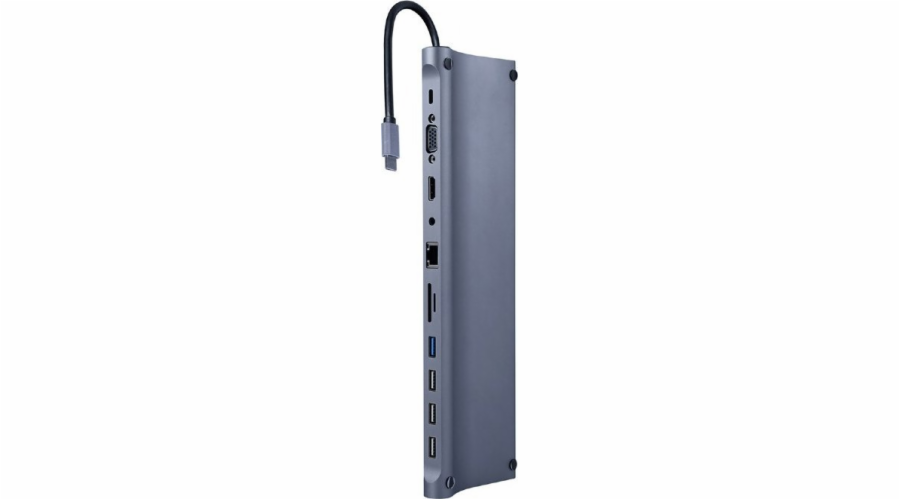 Gembird A-CM-COMBO11-01 USB Type-C 11-in-1 multi-port adapter (USB hub + HDMI + VGA + PD + card reader + LAN + 3.5 mm audio) space grey