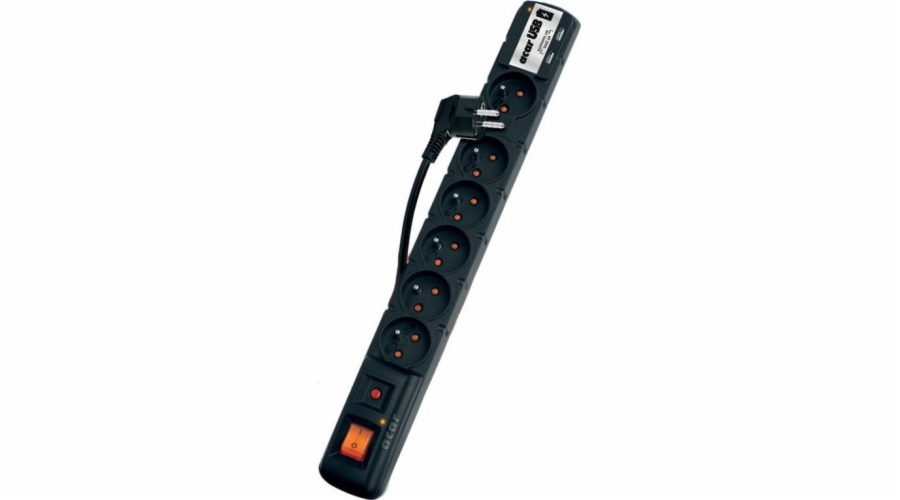 Napájecí lišta Acar USB přepěťová ochrana 6 zásuvek 3 m černá (W0158)