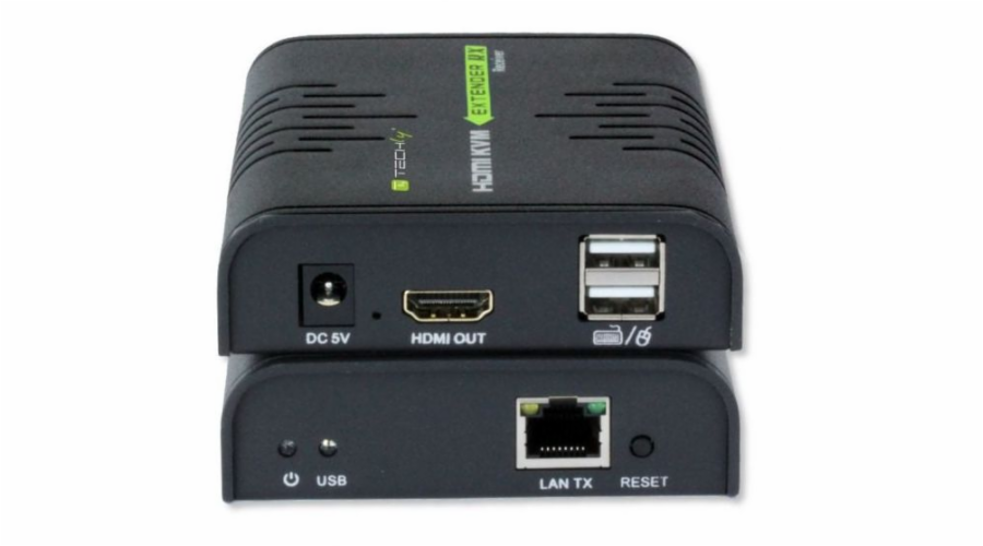 Techly KVM Extender HDMI + USB přepínač (myš, klávesnice) přes Cat5/5e/6 kroucený pár až 120m (028214)