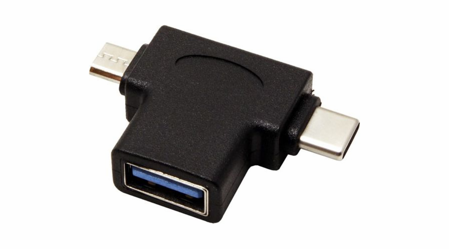 Adapter USB microUSB - USB + USB-C Czarny