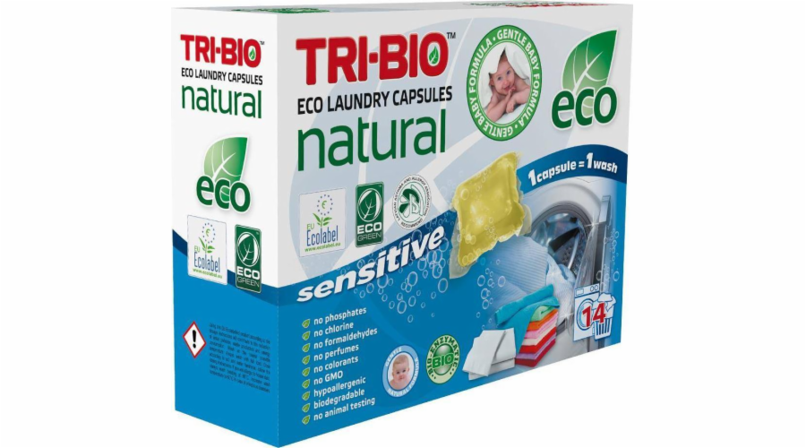 Tri-Bio, přírodní ekologické tobolky pro mytí citlivé, 14 kusů