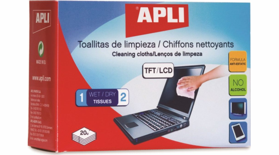 Apli Vlhčené a suché utěrky na čištění TFT/LCD obrazovek 40 ks (AP11325)