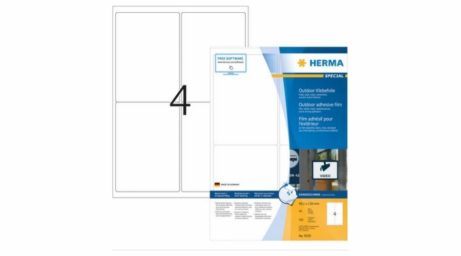 Filmové štítky Herma odolné proti povětrnostním vlivům A4 99,1 x 139 mm Bílé extra silné přilnavé roztažnosti – 9539