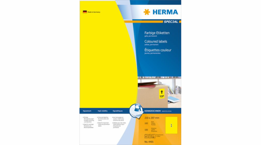 Herma Color etikety A4, samolepící, žlutý matný papír, 100 ks (4401)