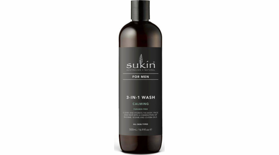 Sukin Sukin, pro muže uklidňující tělo a vlasy na mytí gel pro muže 3 v 1, 500 ml