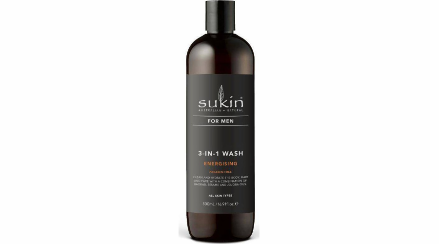 Sukin Sukin, pro muže Energizující tělo a vlasy na praní vlasů pro muže 3 v 1, 500 ml