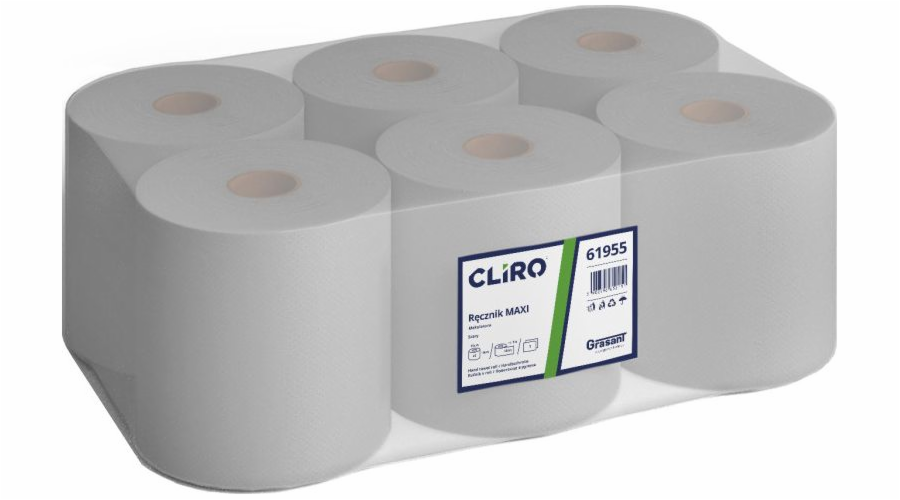 Cliro Cliro Maxi - papírový ručník v roli maxi, odpadní papír, 6 válců, 150 m - šedá