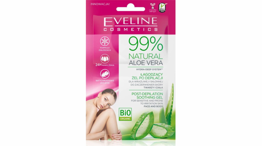 EVELINE EVELINE 99% Natural Aloe Vera Uklidňující gel po depilaci obličeje a těla - Sachet 5ML x 2