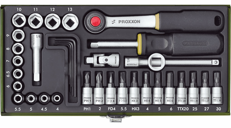 Proxxonová sada zásuvkových klíčů 1/4 36 ks. (PR23080)