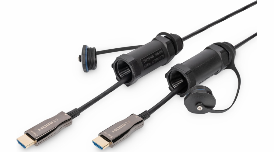 DIGITUS Připojovací kabel 4K HDMI AOC, ochranný kryt pro zástrčky IP 68; 15 m, 4K*2K@60HZ