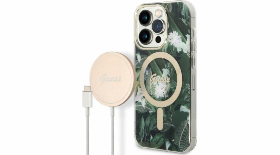 Hádej Case Case + Wireless Charger GUBP14LHJEACSA Apple iPhone 14 Pro Zielony/Green Hard Case Jungle Magsafe
