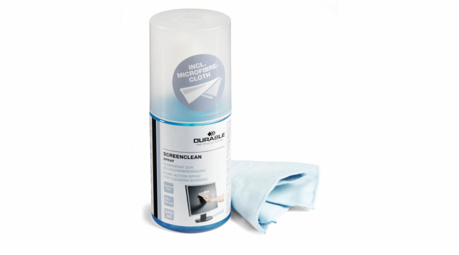 Durable SCREENCLEAN SPRAY 200ml Pump Action Spray + Cloth 582300
