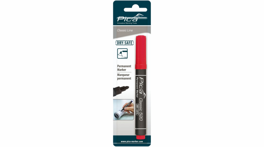 Pica Permanent Marker 1-4mm, Round Tip, red Retail Packaging