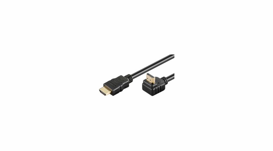 PremiumCord HDMI High Speed+Ethernet kabel, zlacený zahnutý konektor 90° 2m