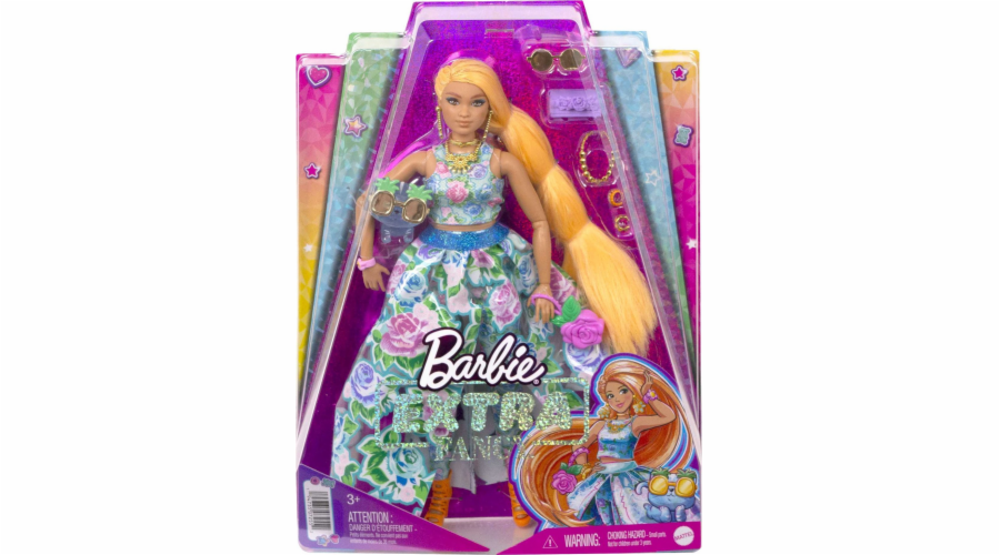 Barbie Extra Fancy Puppe im blauen Kleid mit Blumenmuster