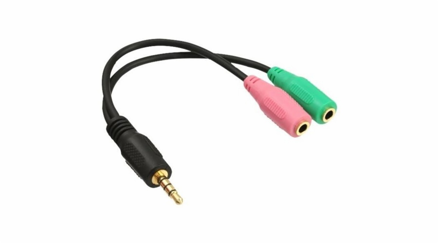 Redukce pro sluchátka a mikrofon 4pólový jack3,5 M-2xjack 3,5F, kabel 25 cm