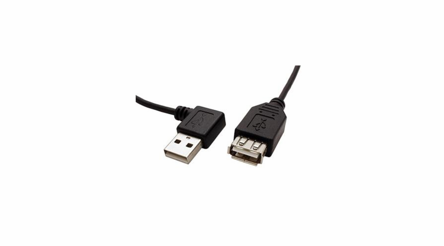 Kabel USB 2.0 A-A 30 cm prodlužovací, lomený vpravo, černý