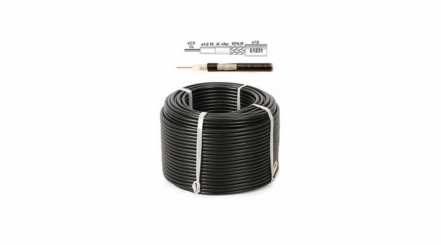 Kabel Koaxiální kabel RG6 Cu PE (75 ohm) - 100 m venkovní černý